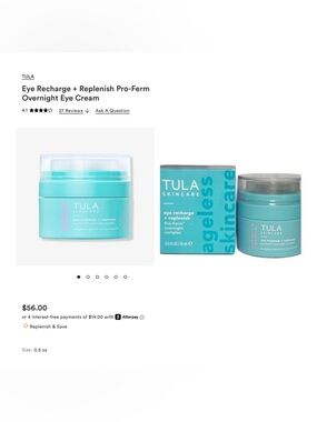 TULA Skincare Eye Recharge + Replenish Pro-Ferm Overnight Eye Cream 0.5 oz